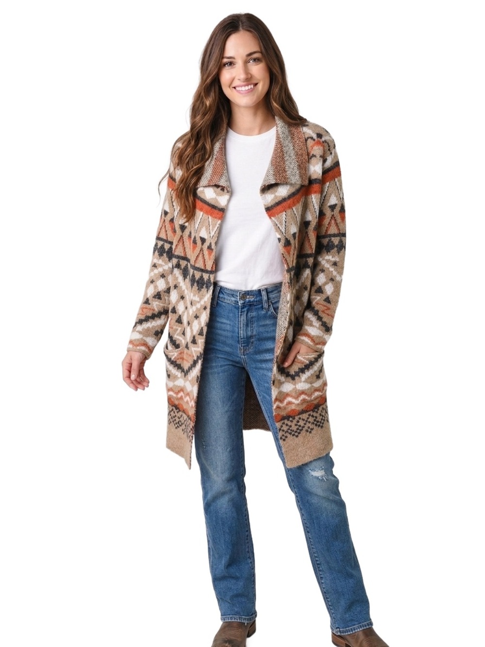 NWT Joseph A Folkloric Fairisle Aztec Duster open front Cardigan Sweater - S
